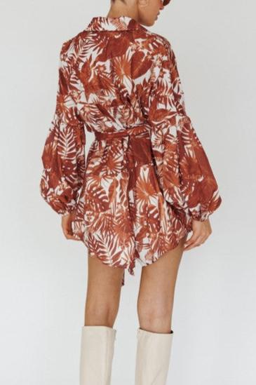 Leaves Print Puff Sleeved Romper